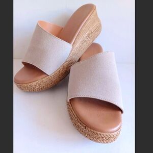 Womens Leather Platform Slides Sandals Simona Rossi Beige Jute Canvas Size EU 41